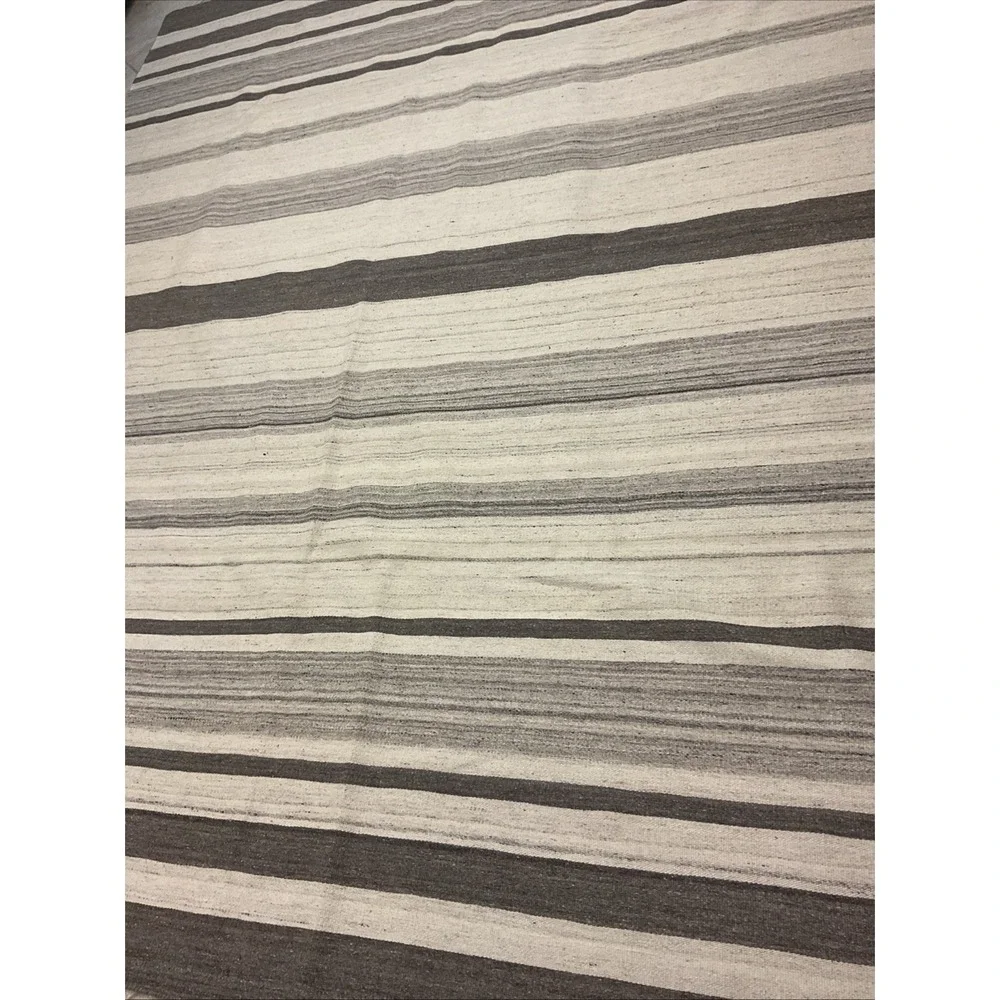 Ben Soleimani Restoration Hardware Rug 8x10 Brown Gray Striped Wool Flat Weave